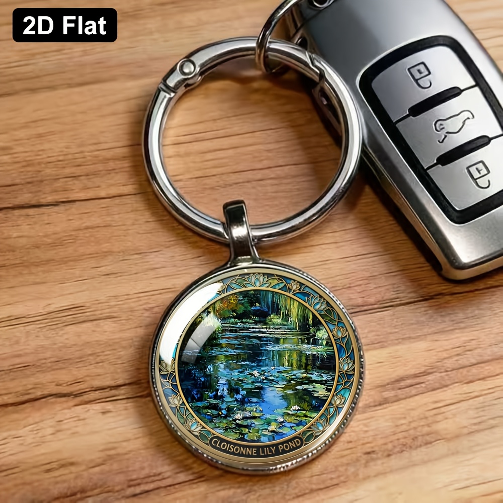 Cloisonné Enamel Style Impressionist Water Lily Pond Keychain