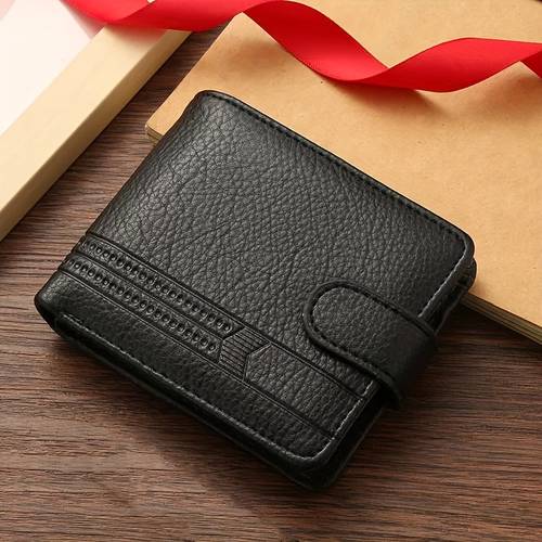 mens wallet pu leather with texture large capacity organizer secure closure compact for business everyday gifts black ideal for valentines birthdays anniversaries durable easy clean formal casual use travel accessory geometric pattern sturdy closure gift