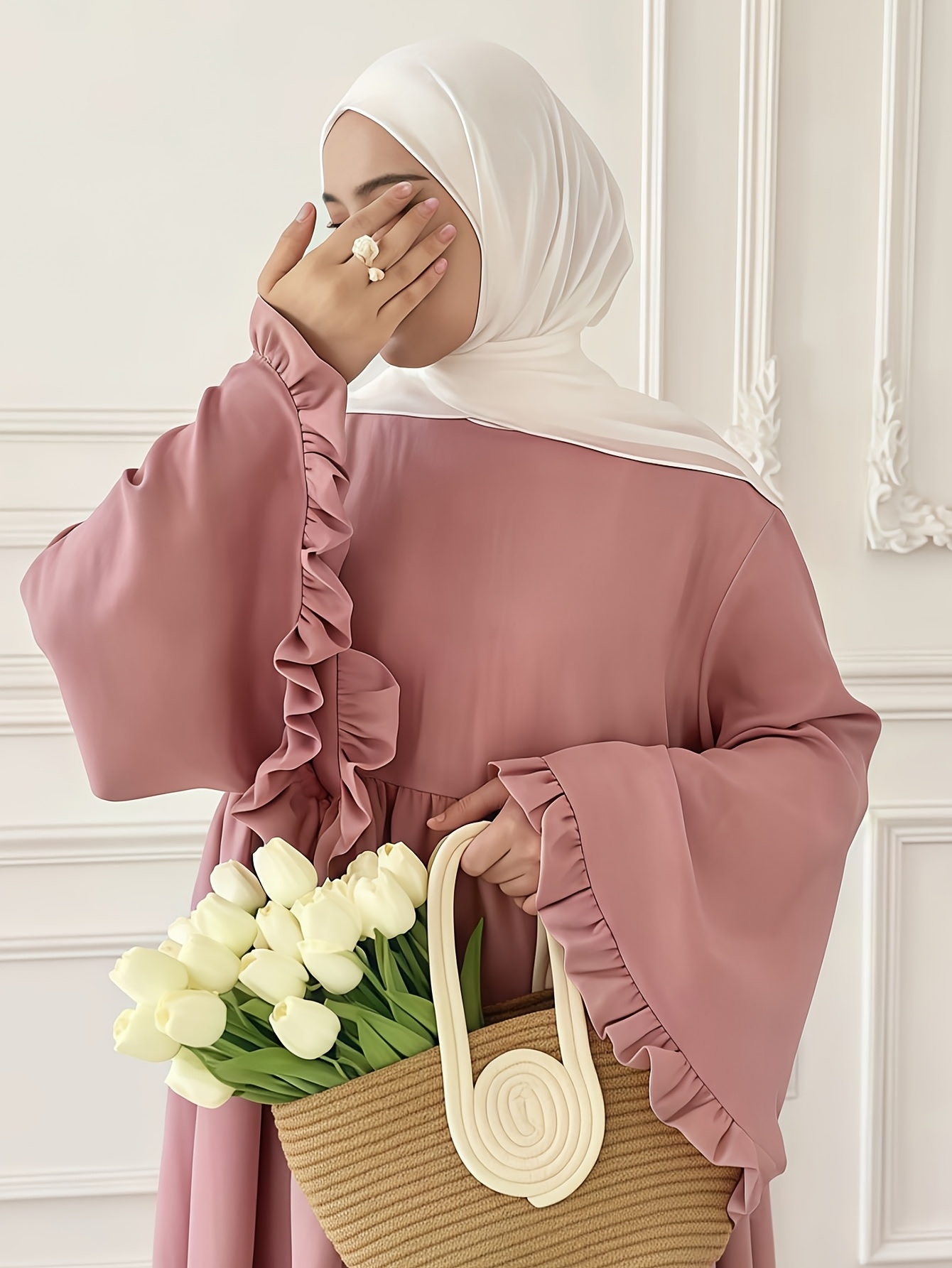 elegant hijab dresses Elegant Long Sleeve Flowy Maxi Islamic Chiffon Abaya Dress – Abayaya main image 1