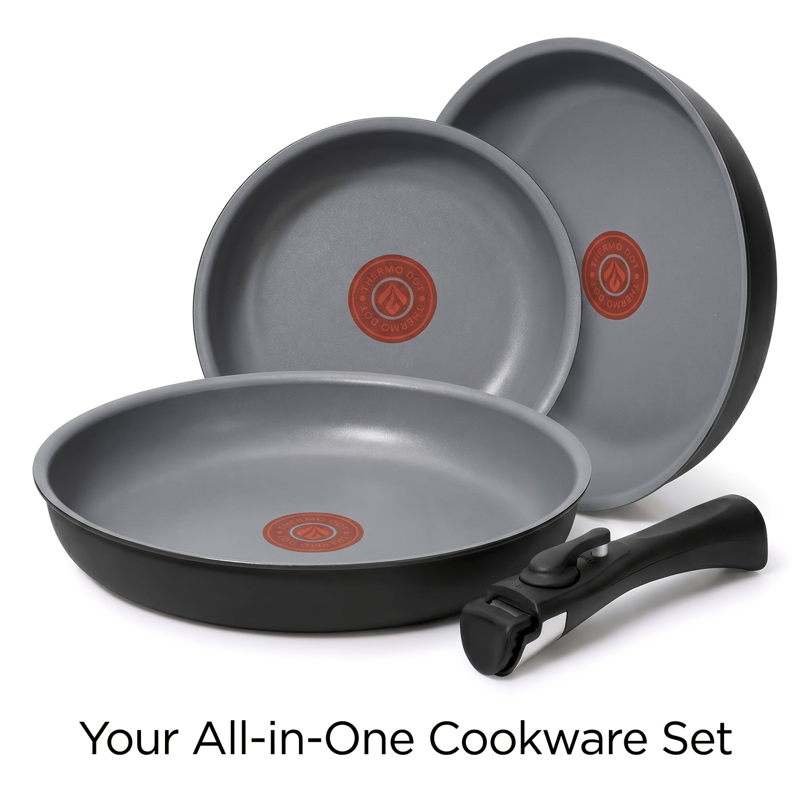 Image of 4pcs Nonstick Frying Pan Set With Removable Handle & Thermo Dot Induction Cookware Suitable For Kitchen, Camping, / Stoves, Cook Pans With Nonstick Coating For , Portable For & Outdoor Use