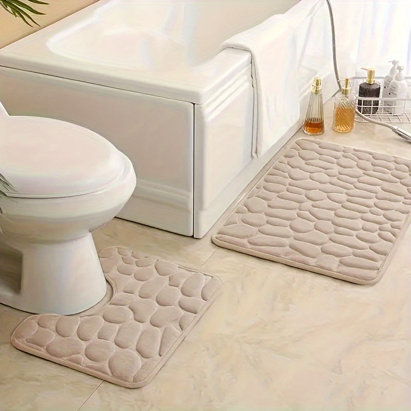 TEMU Two-piece Set Of Pebble Memory Non-slip Absorbent Bathroom Mat Simple Absorbent Bathroom Mat Soft And Comfortable Mat