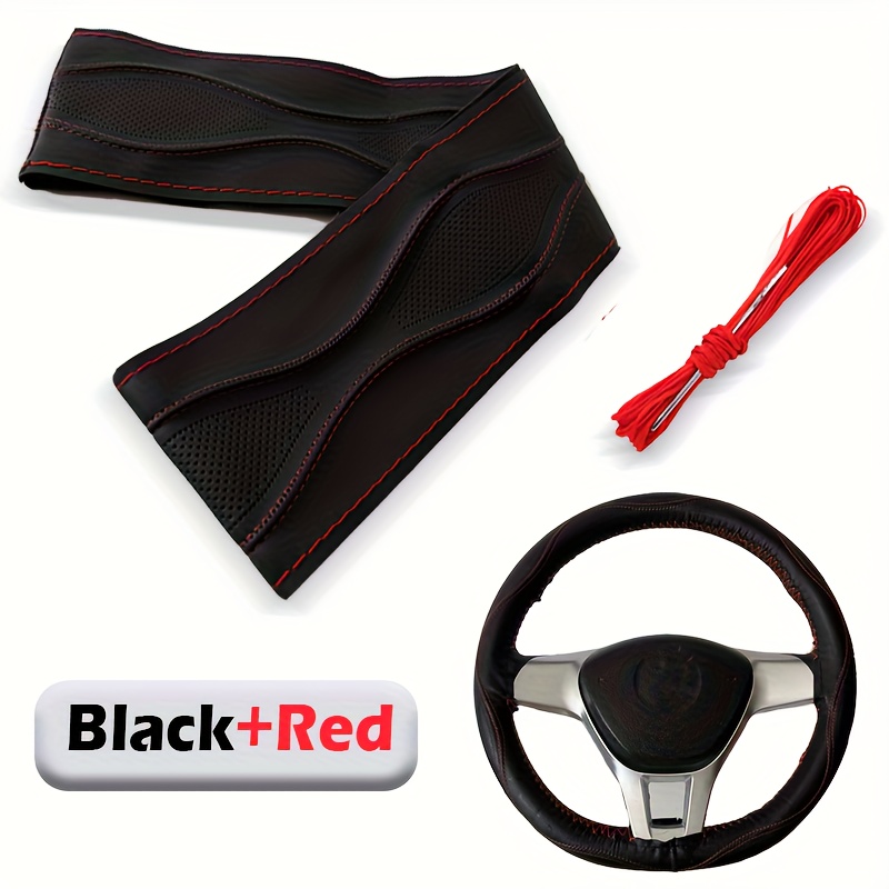TEMU Universal Pu Steering Wheel Cover Without (2pcs Sewing Threads), 3d Relief Design, Non-slip And Breathable, Comfortable Grip, Without - Suitable