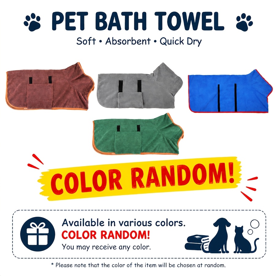 TEMU 1pc Random Color Dog Bathrobe, Quick- Absorbent Dog Towel, Warm Dog Bath Mat, Dog Shower Supplies, Cute Dog Clothes, Easy To Clean, Machine