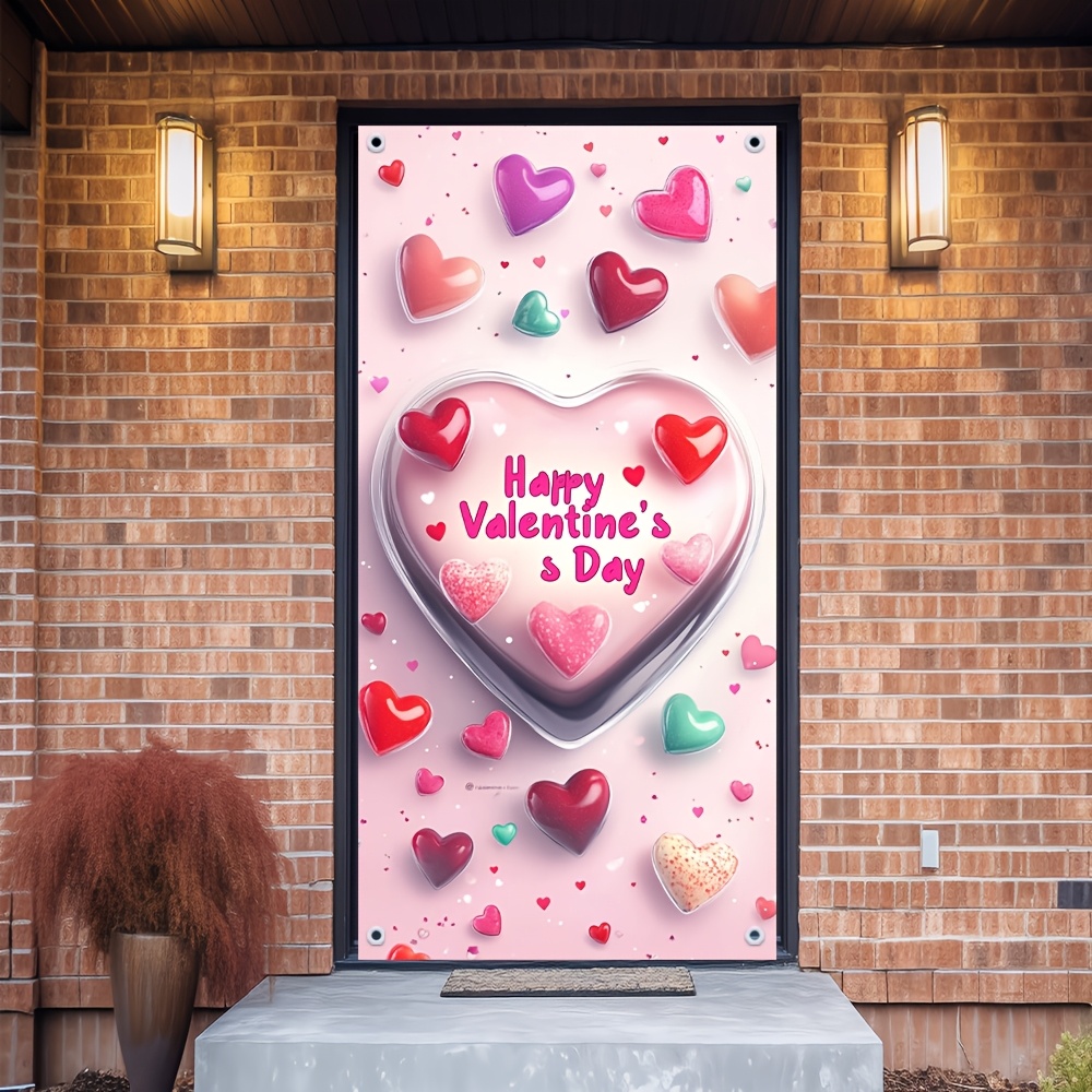 

1pc Valentine's Day Door Cover, Polyester Love Wreath Design, Universal Fit, , No Electricity Needed, Multifunctional Decor, Decoration For All