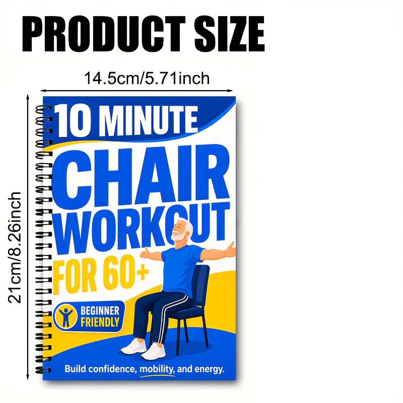 TEMU 60+ Minutes Of Chair Exercise Coil Notebook, Cartoon Elderly Seat Stretching Cover, Beginner Friendly, Daily 10 Minutes Of Sitting Training,