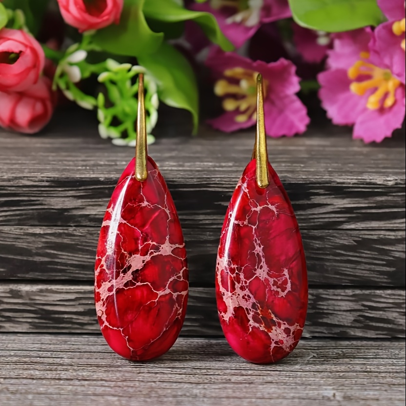 Red Natural Stone Drop Earrings, New Year Gift
