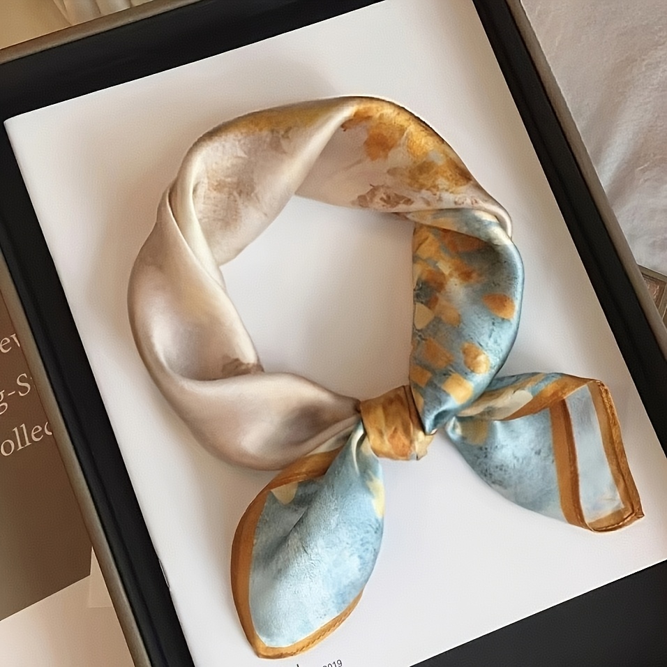 Image of 1pc Women's Spring Autumn All-match Gilded Iridescent Pure Silk Neckerchief Handkerchief Small Square Scarf