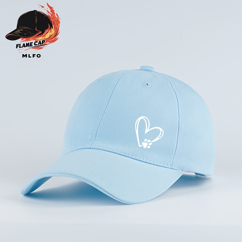 TEMU Solid--brim Baseball With Heart And Cat Paw Print. Casual And Stylish, Comfortable, Breathable, And Adjustable - Everyday Wear, Travel, Beach