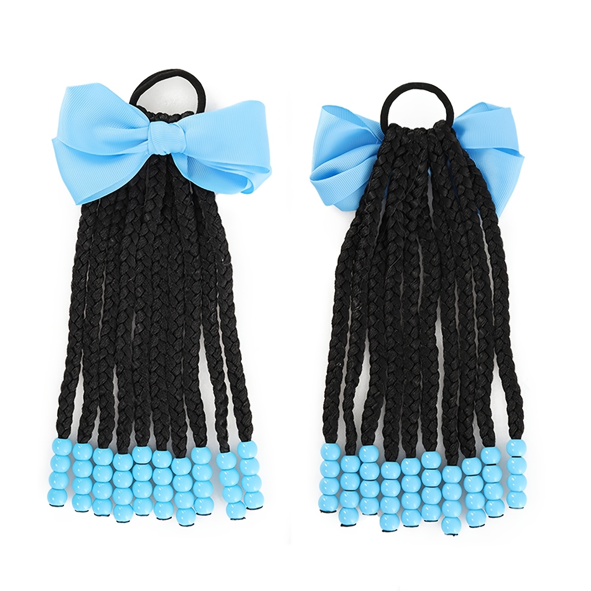 TEMU Yellow Bow Bead Braided Ponytail Wig With Bow, Hair Extension Piece, , Music Festival Campus Activity Styling Extension