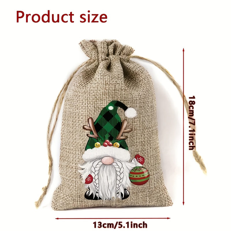 Image of 25pcs Christmas Gnome Small And Medium Size Linen Pouches, Random Pattern Gift Bags, Party And Gathering Packaging Bags, Gift Bags, Suitable For Christmas And New Year