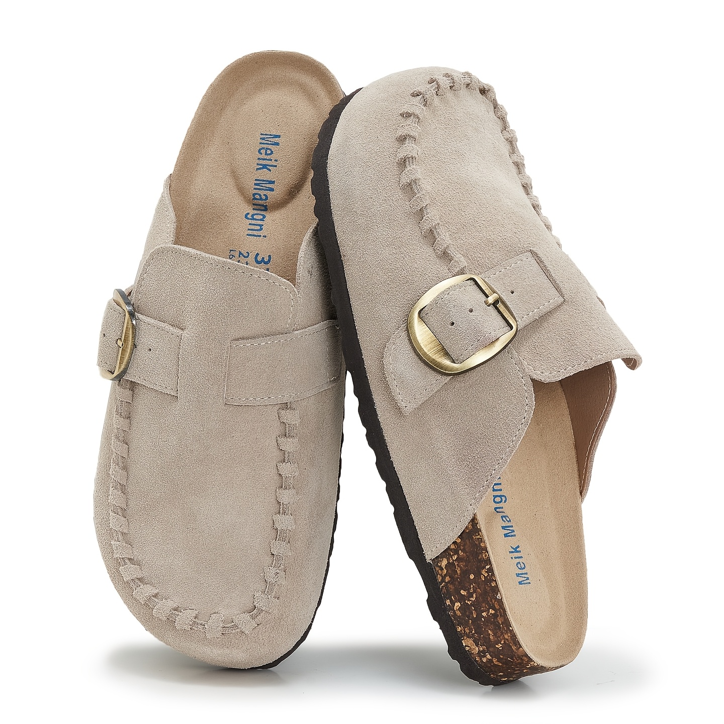Women's Comfortable Velvet Wooden Clogs, Cork Insole Loafers, Adjustable Strap Arch Support Mules, Non-slip Casual Flats, Indoor And Outdoor, Women Shoes