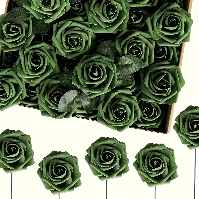 

25 Real And Fake Flowers, Green Fake Roses, Wedding Bouquets, Bridal Gift Decorations, Flower Arrangement Decorations.