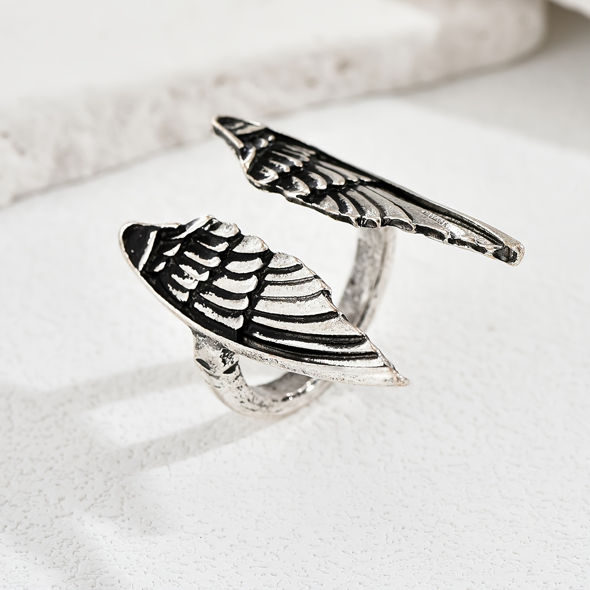 Fashionable Vintage Open Angel Wing Adjustable Ring, Unisex Design