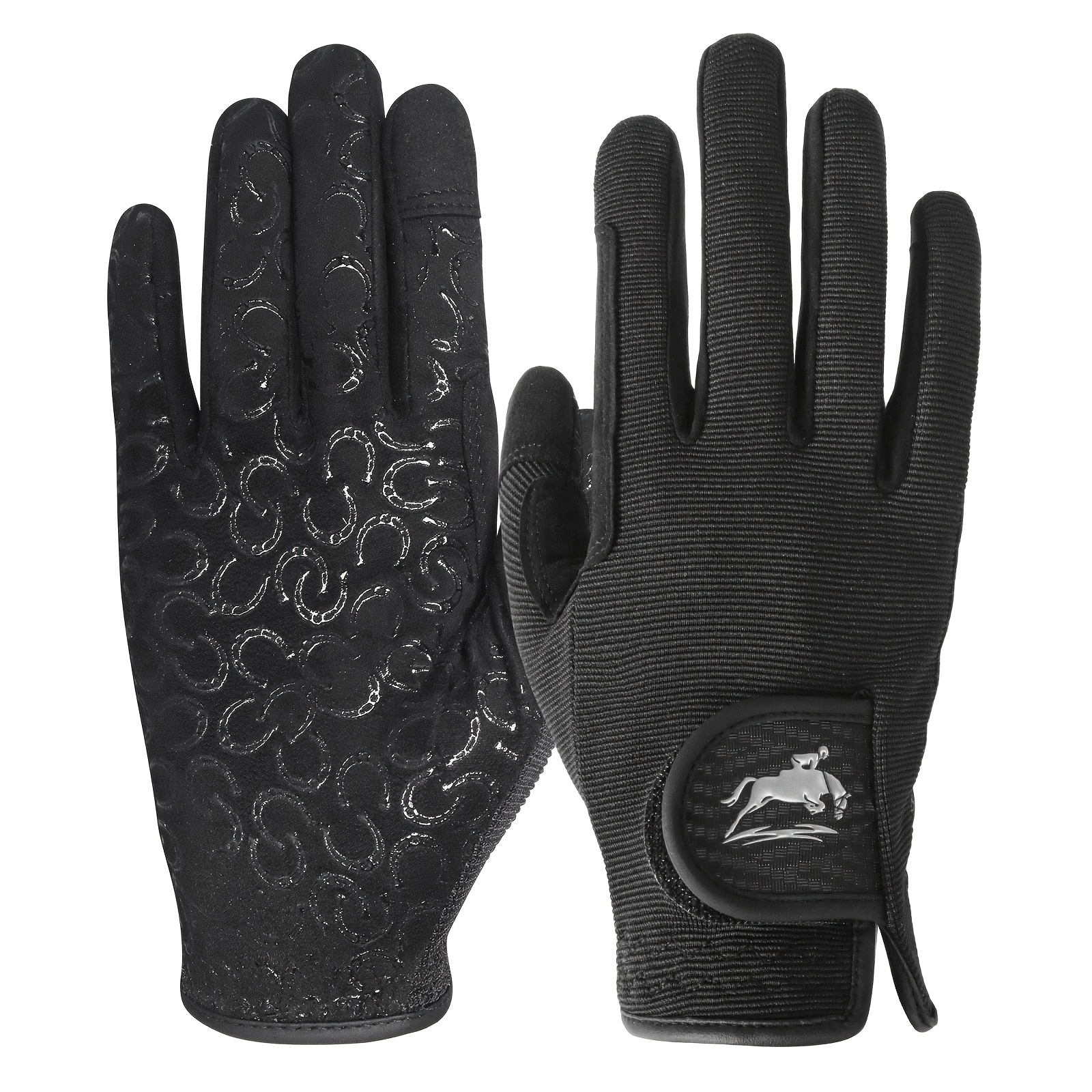 TEMU Equestrian Riding Gloves Men's Breathable Mesh Style Lightweight Comfortable Embroidered Horse Versatile For Riding