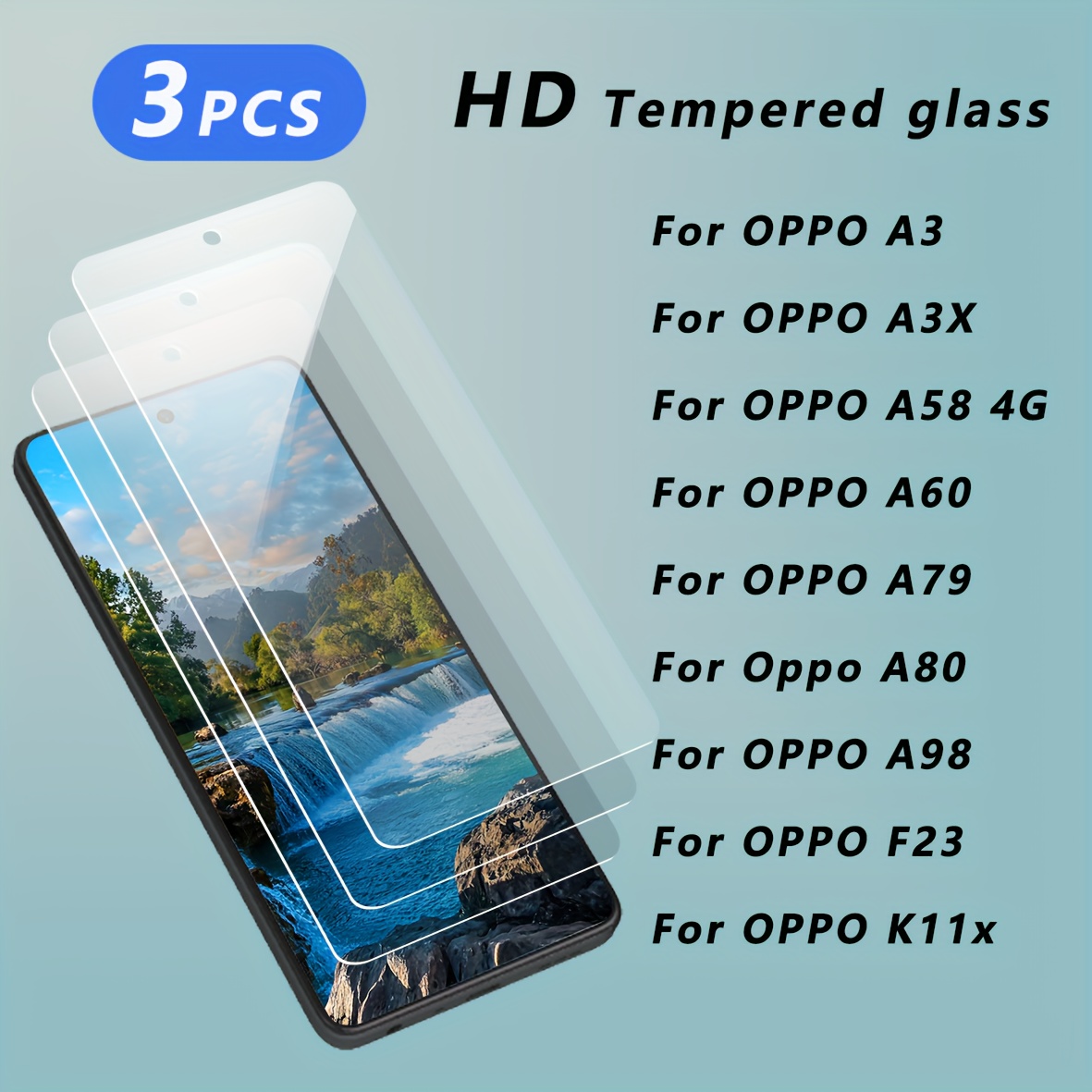 

3pcs Tempered Glass Screen Protector For Oppo A3 A3x A58 4g A60 A79 A80 A98 F23 K11x, No Bubbles, , Protects Mobile Phone Screen From Damage