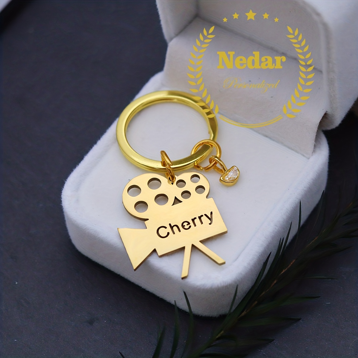 TEMU Customized Nameplate Keyring, Personalized Birthstone Stainless Steel Photographer Nameplate Key Chain, Custom Name Projector Player Keychain