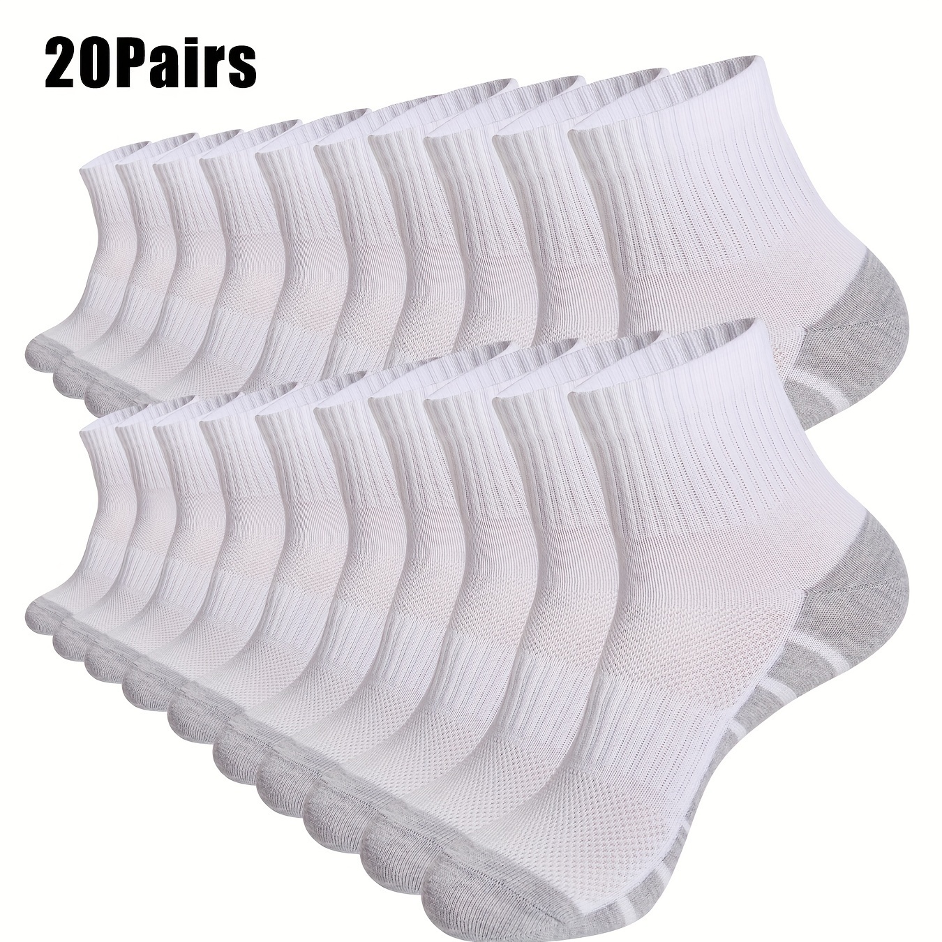 

20 Pairs Wubenzhi Men's Quarter Crew Socks - , Breathable Knit Fabric, Polyester, Spandex, Elastane , Machine Washable, Stretch Arch Support, Non-slip Design, Socks For , Sports & Running