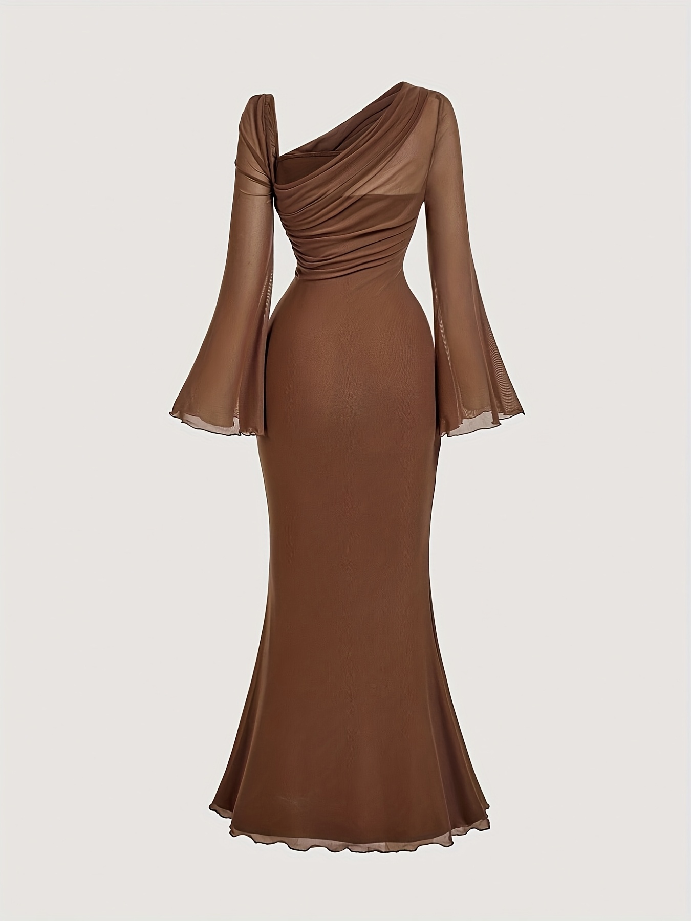 asymmetric shoulder puffed cuffs brown bow metal - Temu Bahrain