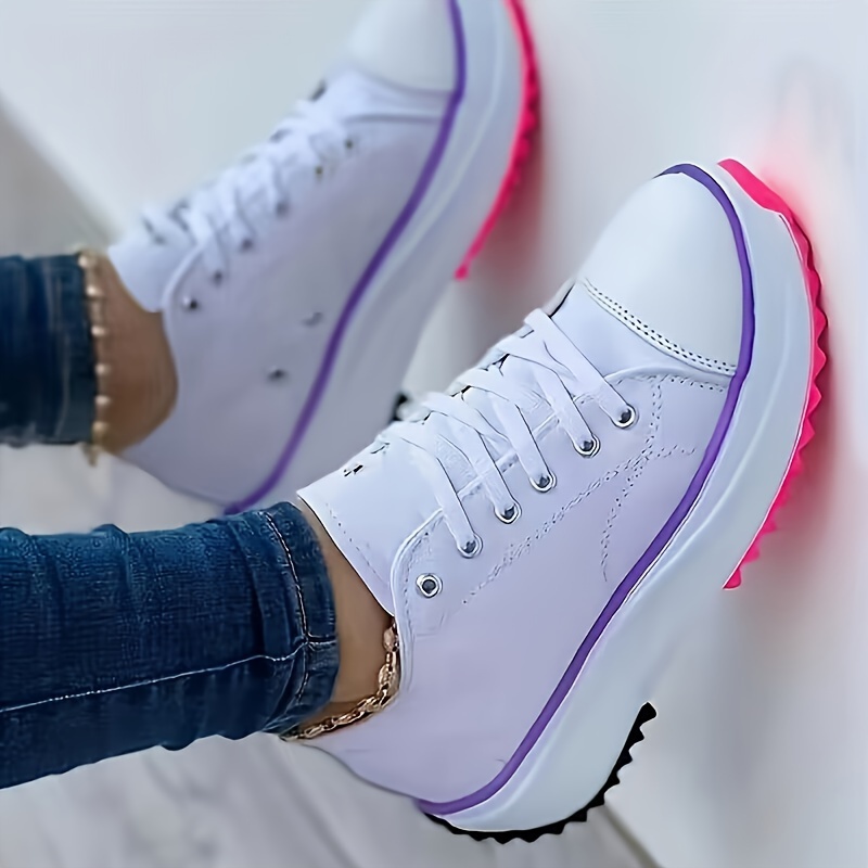 

Women's Chunky Canvas Shoes, Non Slip Lace Up Casual Sneakers, Thick Sole Running Sports Shoes