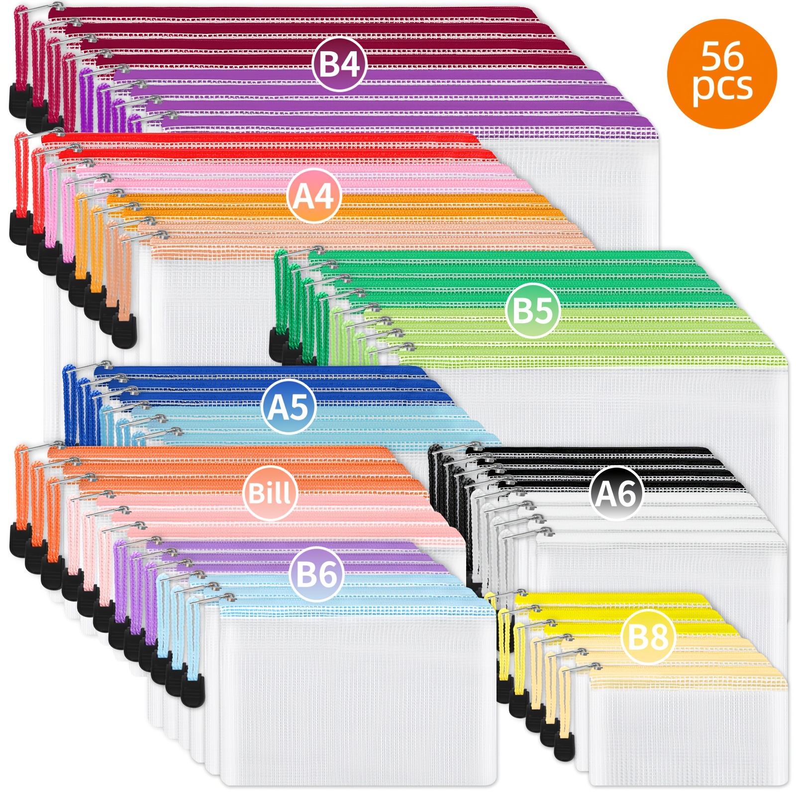 TEMU 56pcs Mesh Zipper Bags, 8 Sizes, Multicolor Plastic Zipper Pouches, Travel Pouch, 18 Colors, Multipurpose For Storage, Back To School