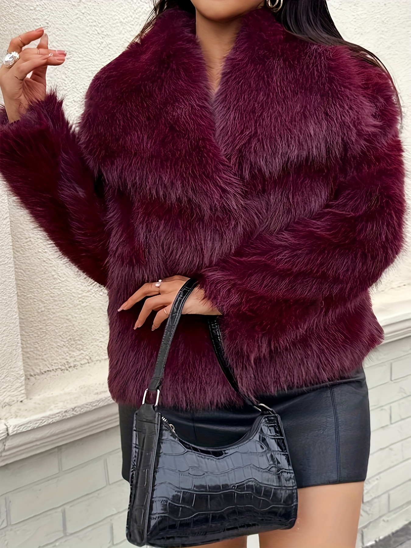 womens elegant faux fur coat soft plush winter jacket with lapel collar chic outerwear for fall winter everyday formal events womens   office party ladies winter coats Product details 4
