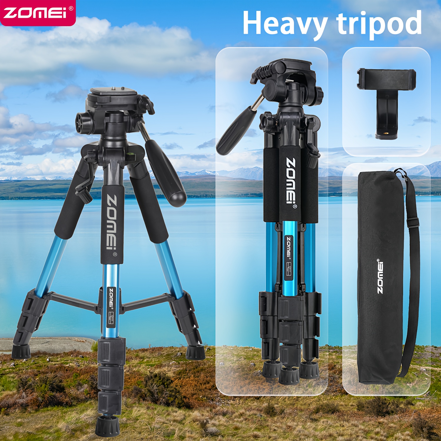 187.96cm Heavy-Duty Professional Camera Tripod & Monopod with Adjustable Height, 360° Pan-Tilt Head &   Lever, Sturdy Tripod Base & Carry Case Suitable for DSLR Cameras, Telescopes, Binoculars, Vlogging, Live Streaming, Monopod Mode