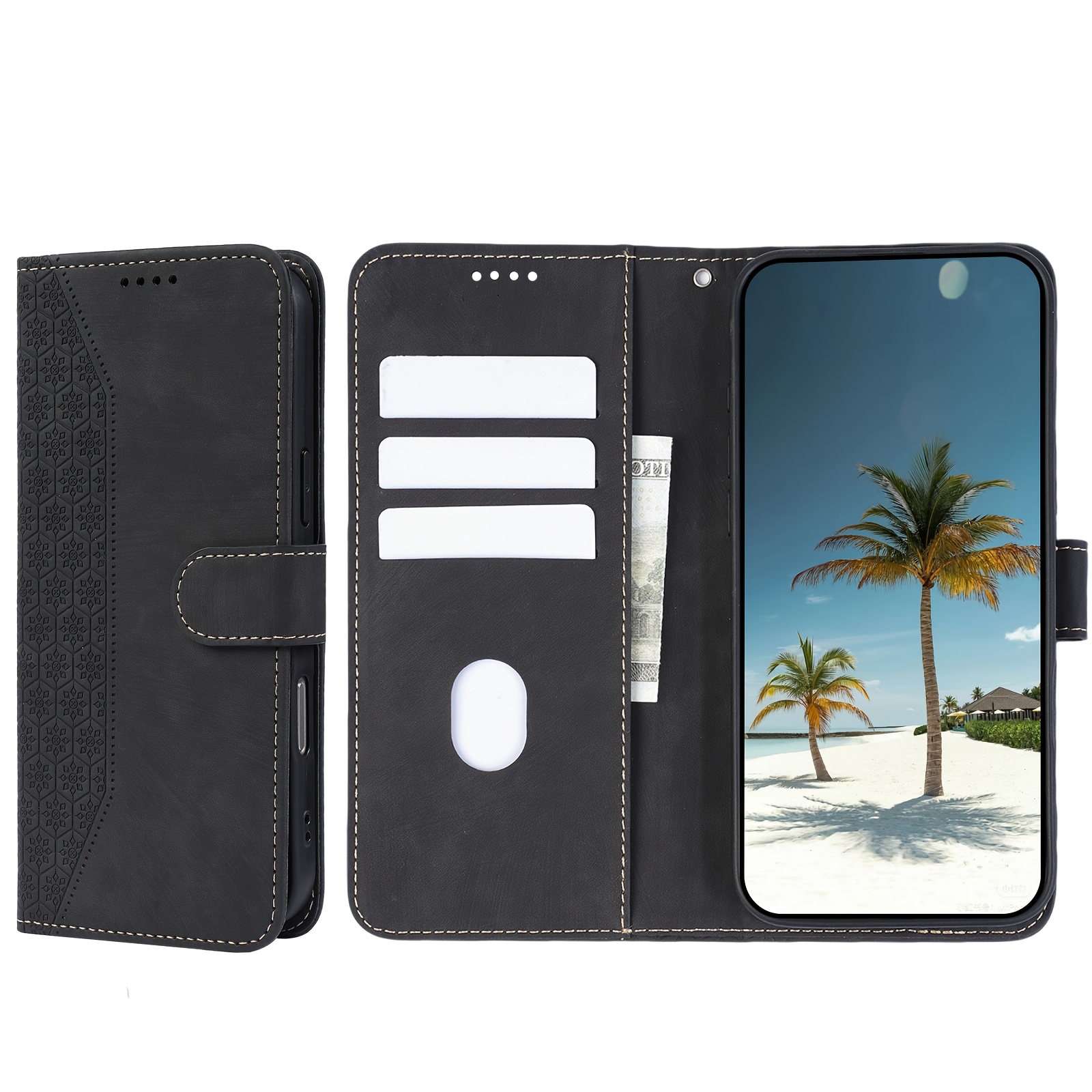 TEMU Phone Case: [for Redmi Wallet Case] Pu Synthetic Leather Flip Phone Case Suitable For Redmi 15 4g 5g And European, Flower Mobile Phone Bag,