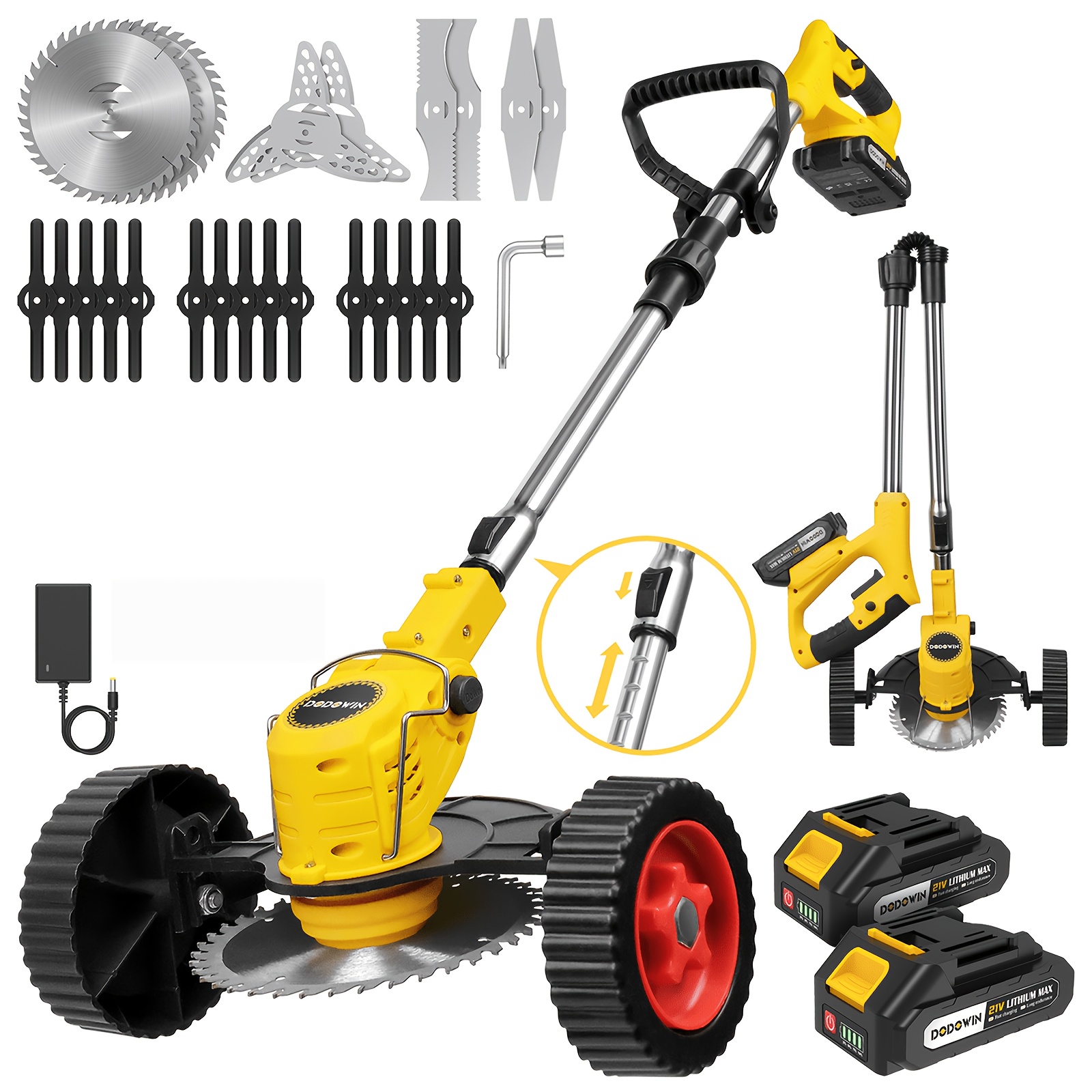 TEMU Cordless Weed , Electric Weed Battery-powered Trimmer With Wheels, 3in 1 Lightweight Edger Brush Grass Cutter Weed Trimmer, Grass Trimmer Mower,