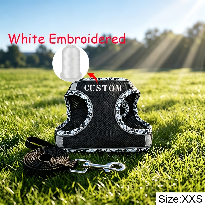 TEMU Custom Name Pet Breathable Mesh Pullover Style Pet Harness And Leash Set, Fashionable Unique Personalized Pet Anti-escape Adjustable Breathable