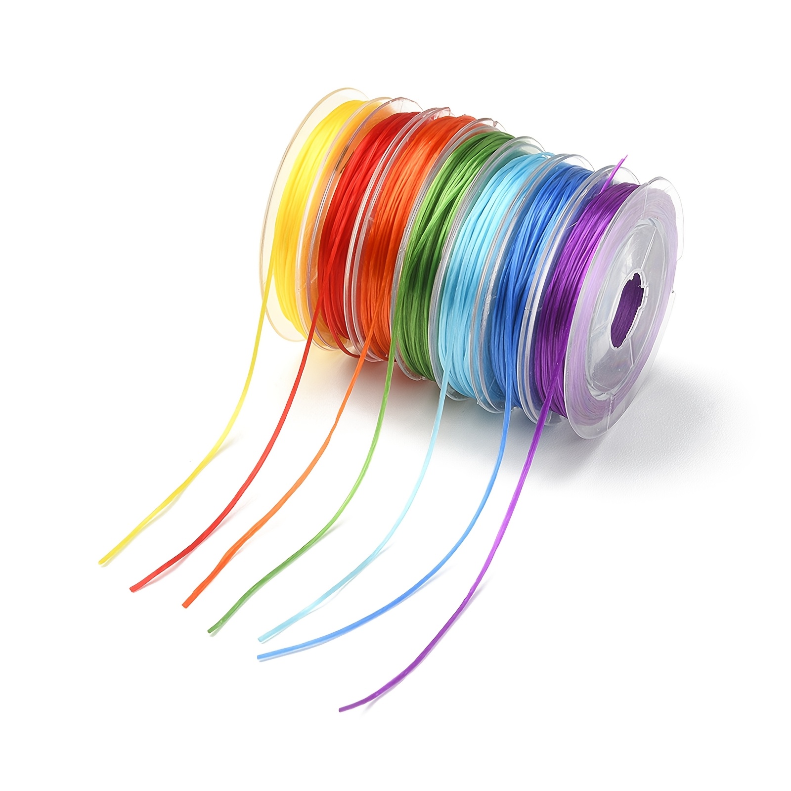 Image of 7 Rolls Of Rainbow-colored Elastic Beading Cord, Mixed. Each Roll Is Approximately 9.14 Meters Long. Suitable For Making, Including Earrings, Bracelets, And Necklaces