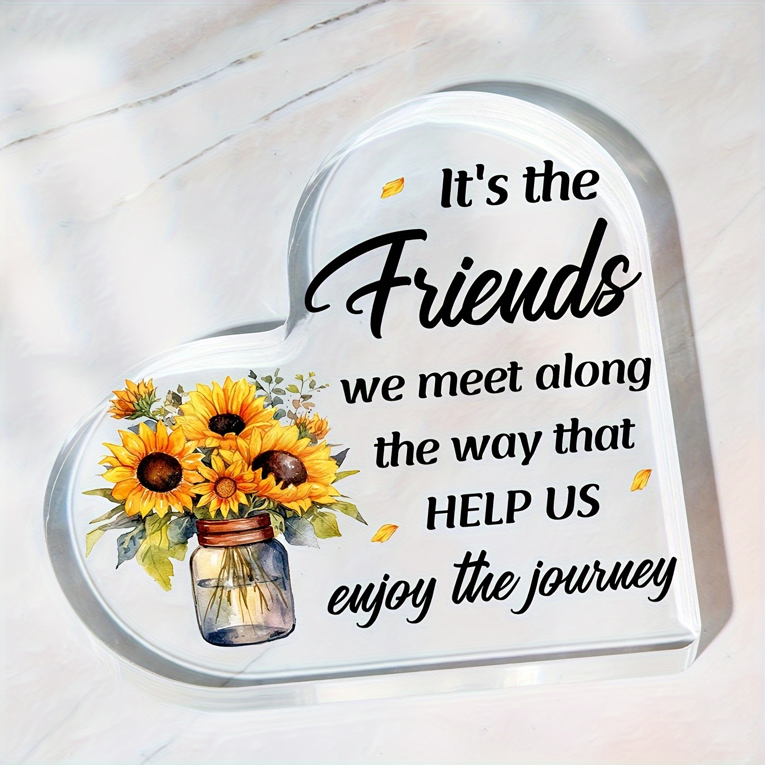 

1pc, Friends Help Enjoy Journey Sign - Thank You Gift For Friends, Sunflower Acrylic And Thank You Message, Best Friendship Gift For Women Bestie Sister Friendship Keepsake Decoration