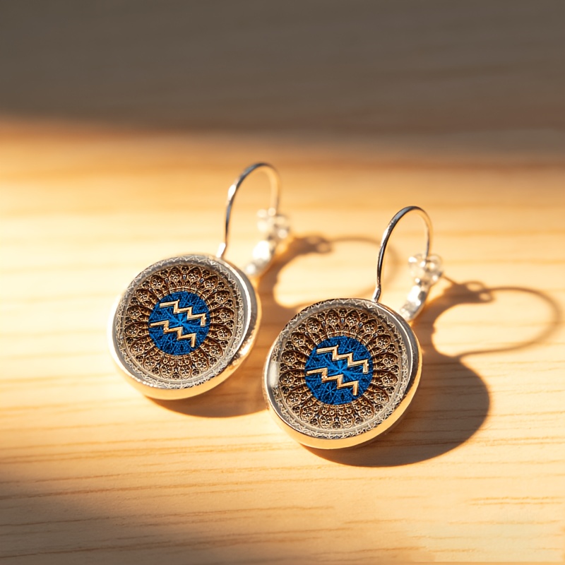 2pc White Round Glass Earrings Set