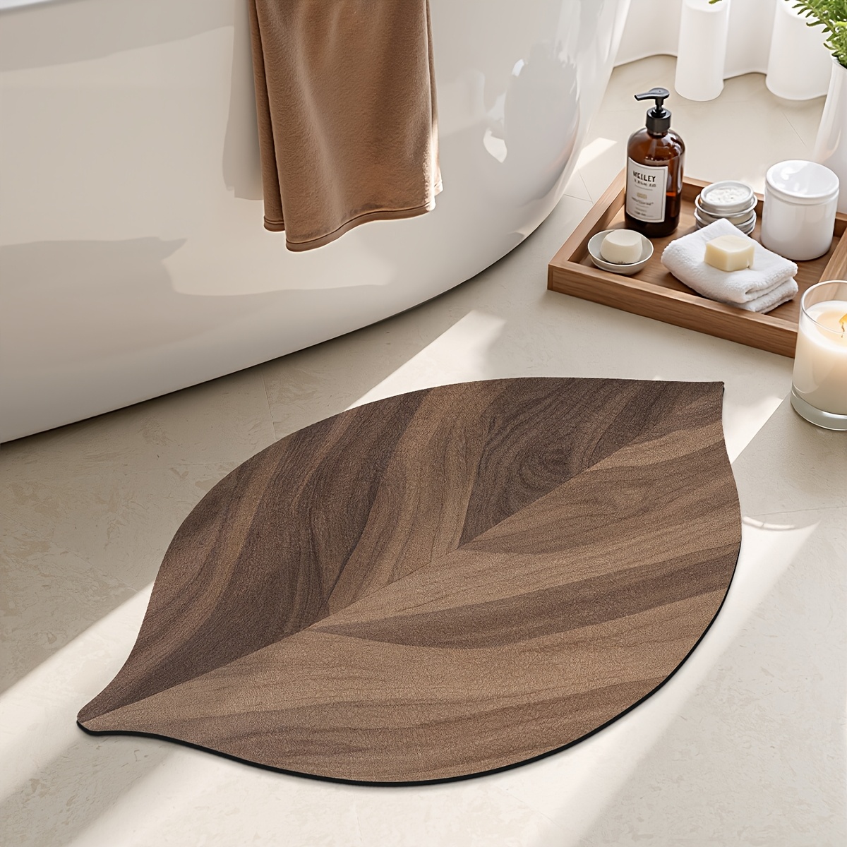 TEMU Imve Soft Diatomite Suitable For Doorways, Bathrooms & Kitchens - Non-slip Absorbent With Diatomite Rubber Backing, Brown Leaf Pattern, Easy