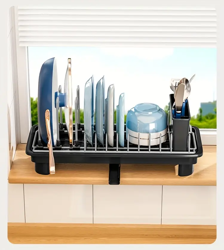 1pc dish drainer with drain tray under sink organizer for kitchen utensils pots pans cutting boards cups durable construction space saving countertop storage rack dish drying rack kitchen organization design kitchen accessory holder small Product details 8