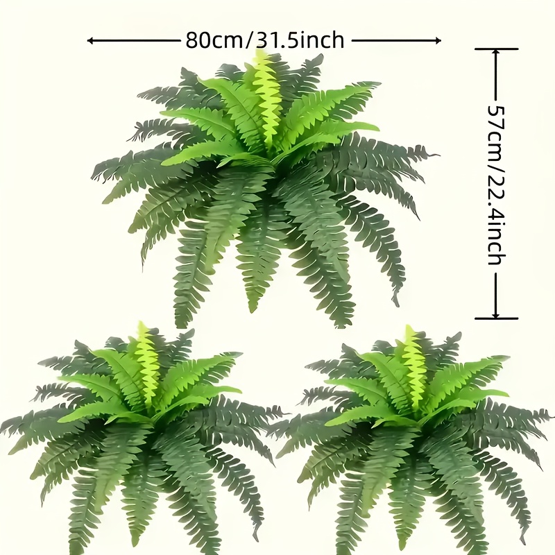 TEMU 3pcs Set Of Uv-resistant Artificial Persian Fern Plants, Plastic, For Indoor And Outdoor Use, Hanging, Without Containers, Suitable For