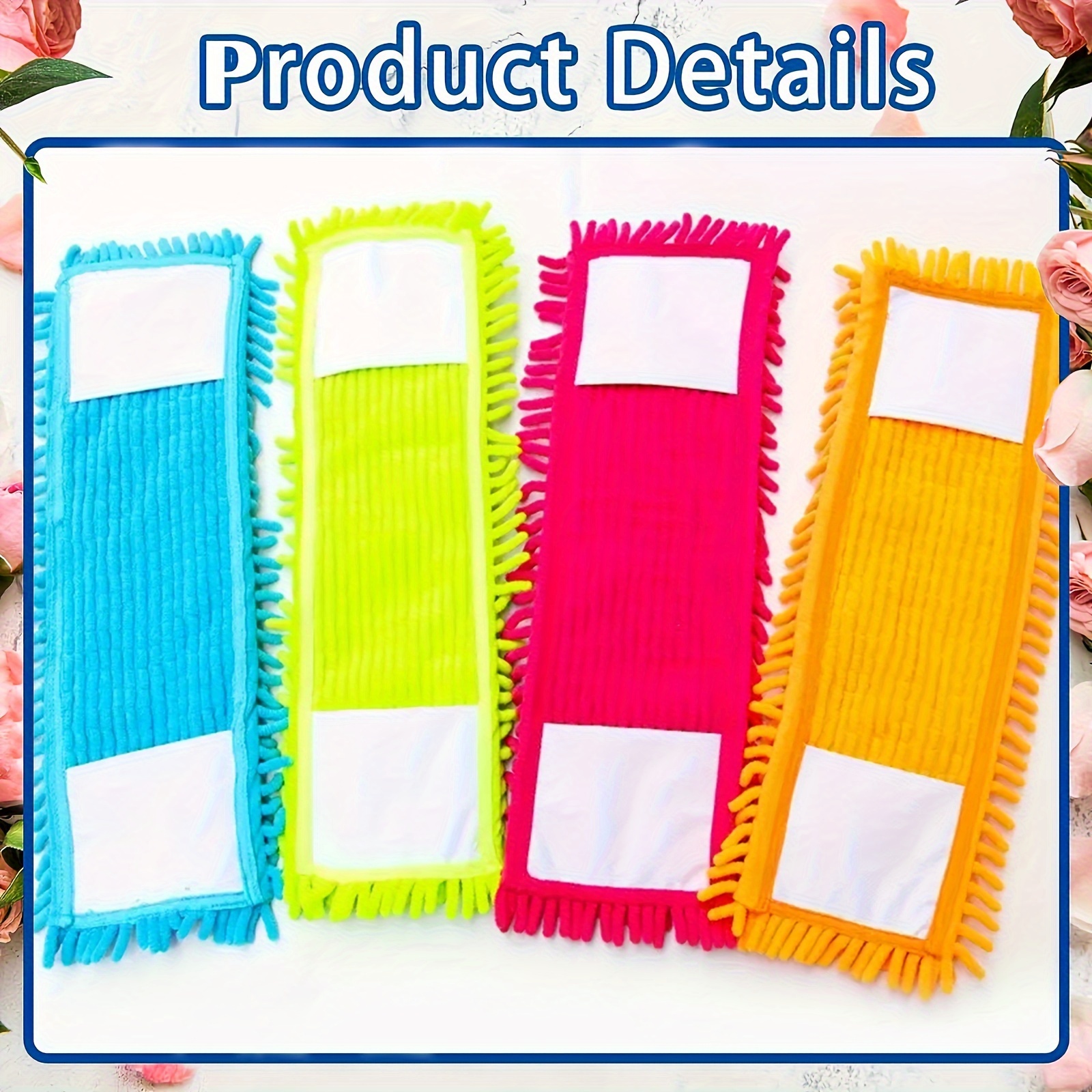 E-shop 4-Farben Chenille Flachwischmoppköpfe - 4 Farben, Ersatztuch für die Hausreinigung - Wohnzimmer, Schlafzimmer, Badezimmer, Küche und Toilette