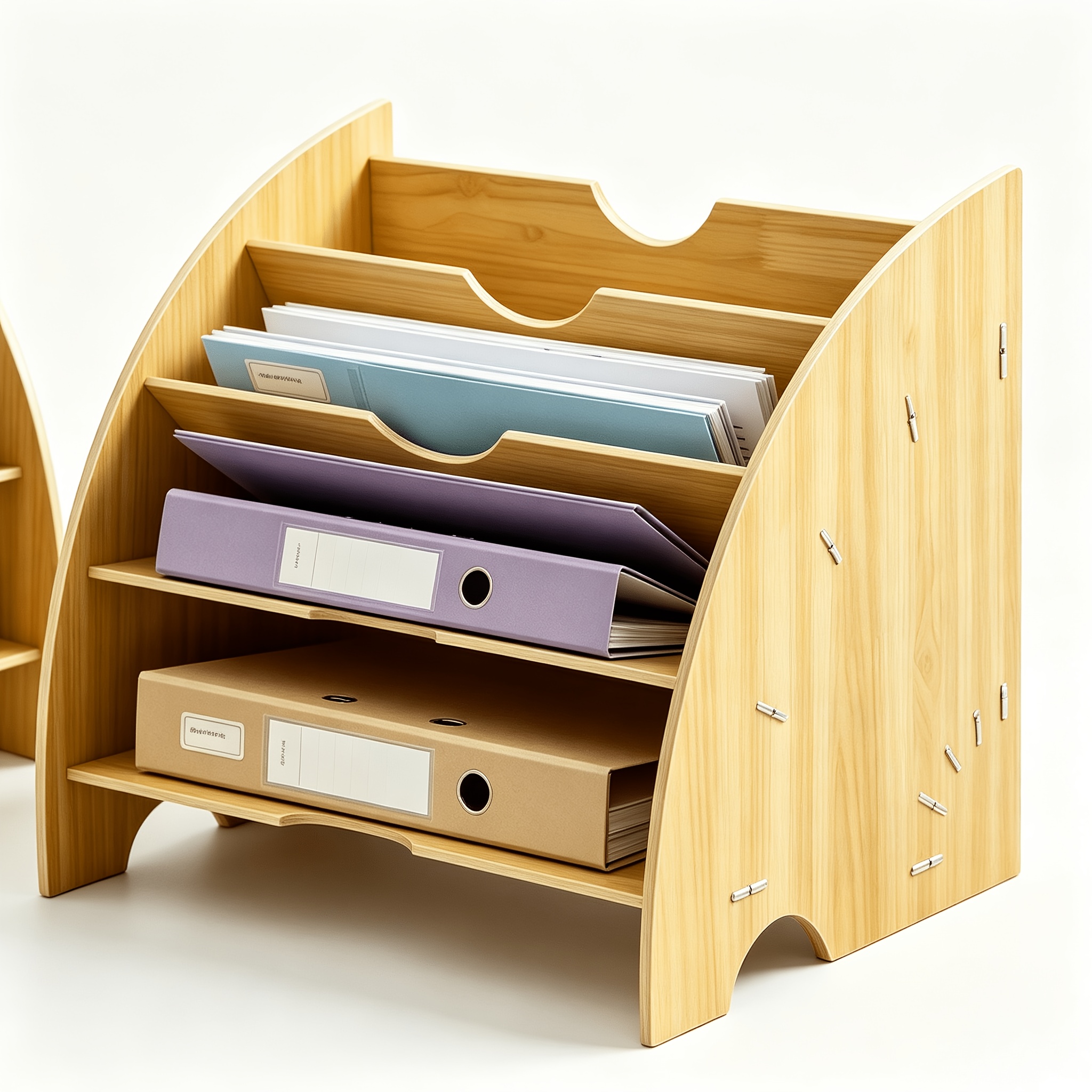 Office Files Organiser Shelf, Fan Shaped Desktop Magazine Books Storage Holder Rack With 4 Compartments Space- Desktop Organizer For Files And Books
