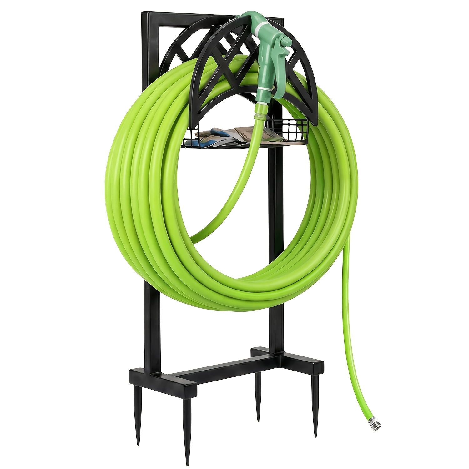 TEMU Supporto per tubo da giardino, porta tubo dell'acqua da esterno autoportante, gancio per tubo in metallo antiruggine resistente, base a 4 punte,