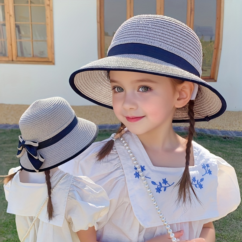 1pc Children's Sun Hat, Bucket Hats for Summer, Girls' Woven Straw Hat with Large Brim to Prevent UV Rays, Suitable for Boys and Babies to Protect