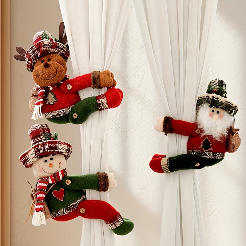 

1pc Festive Christmas Character Tieback - Santa, Snowman, Reindeer - Polyester Holiday Decor For Home Living Room Bedroom, Non-electric, Featherless Seasonal Decor Accessory