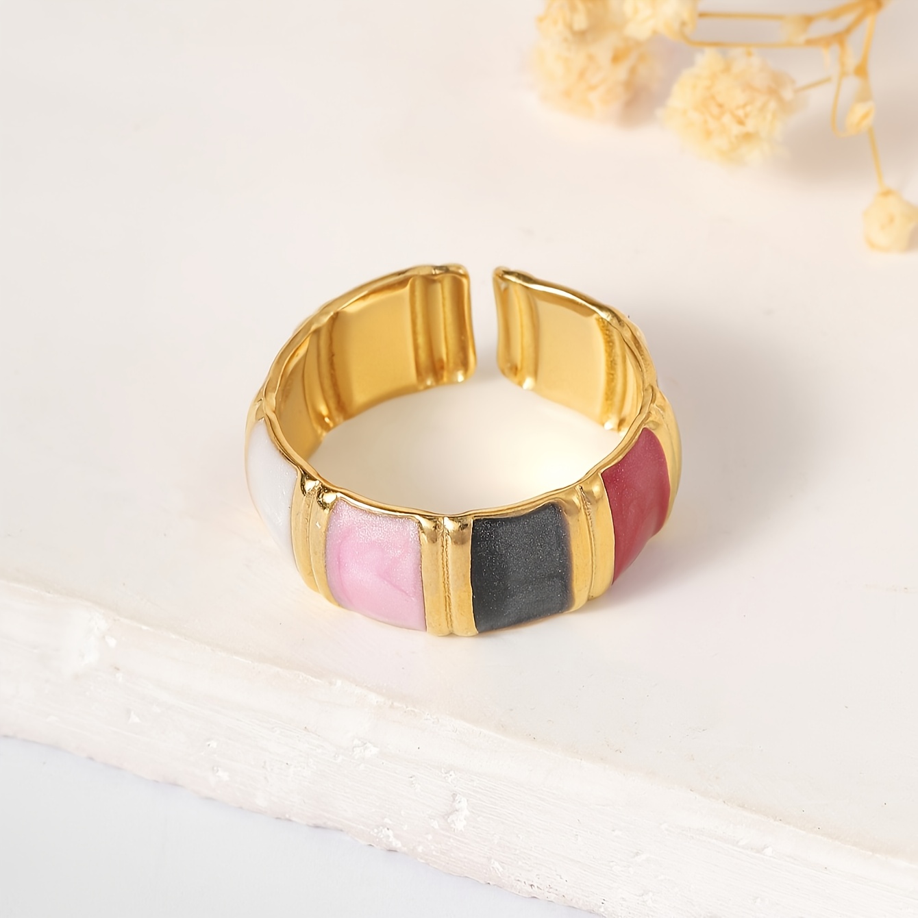 Adjustable Bamboo Ring with Enamel Glaze