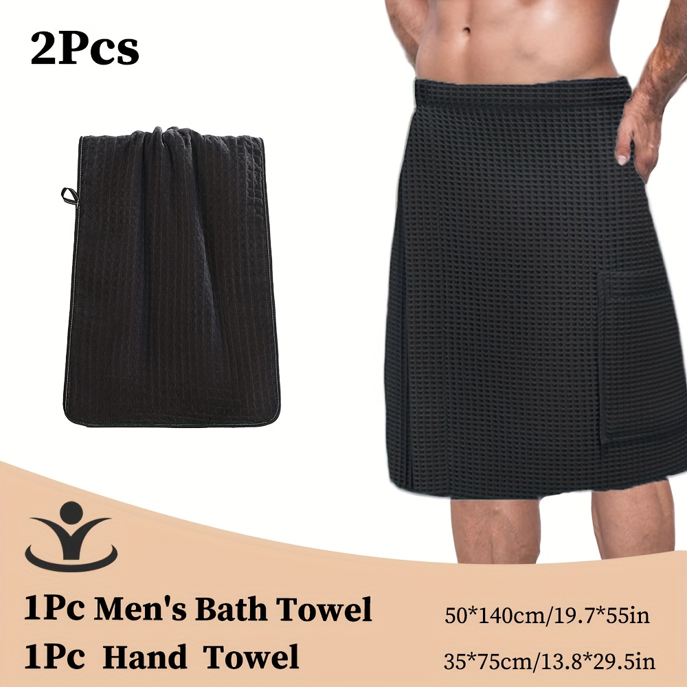 2-teiliges Duschset für Herren, Sauna- und Bade-Set, inklusive 1 Waffel-Badetuch, Herren-Körperwickel 50x140cm/19.7x55In und 1 Handtuch 35x75cm/13.8x29.5In, Mikrofaser-Material 350GSM, Mehrfarbig * *