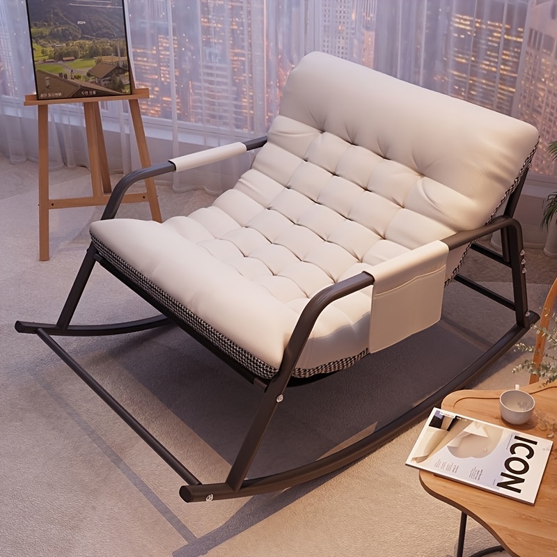 1pc - Modern Living Room Bedroom Rocking Chair | Indoor Double Sofa Lounger with Cushion, Garden Recliner with Armrests, Multi-Functional Zero Gravity Chair for Bedroom, Study, Reading Corner, Bay Window Area, Ergonomic Chair with Soft Cushion and M