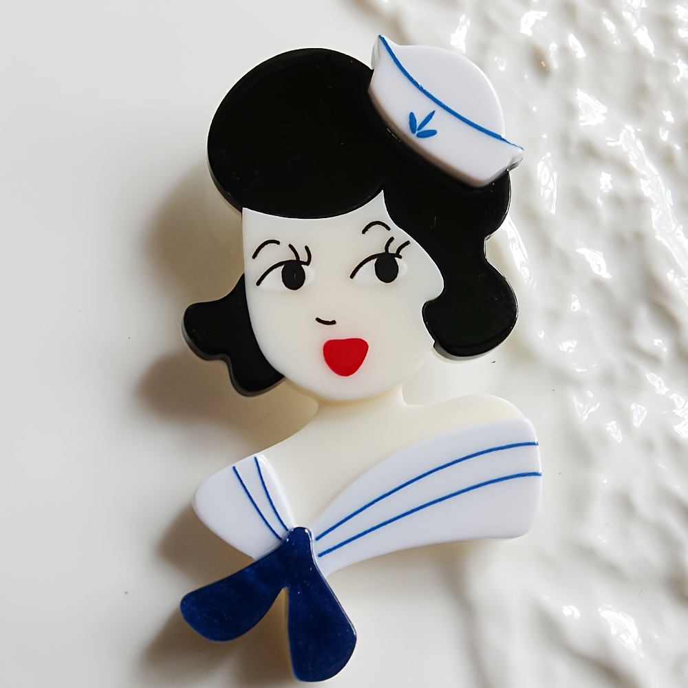 E-shop 1 Modische Handgefertigte Acryl-Brosche in Blau-Weiß Gestreift, Geschenk-Anstecker mit Porträt-Einlage, Ideal für Schals, Tragetaschen,