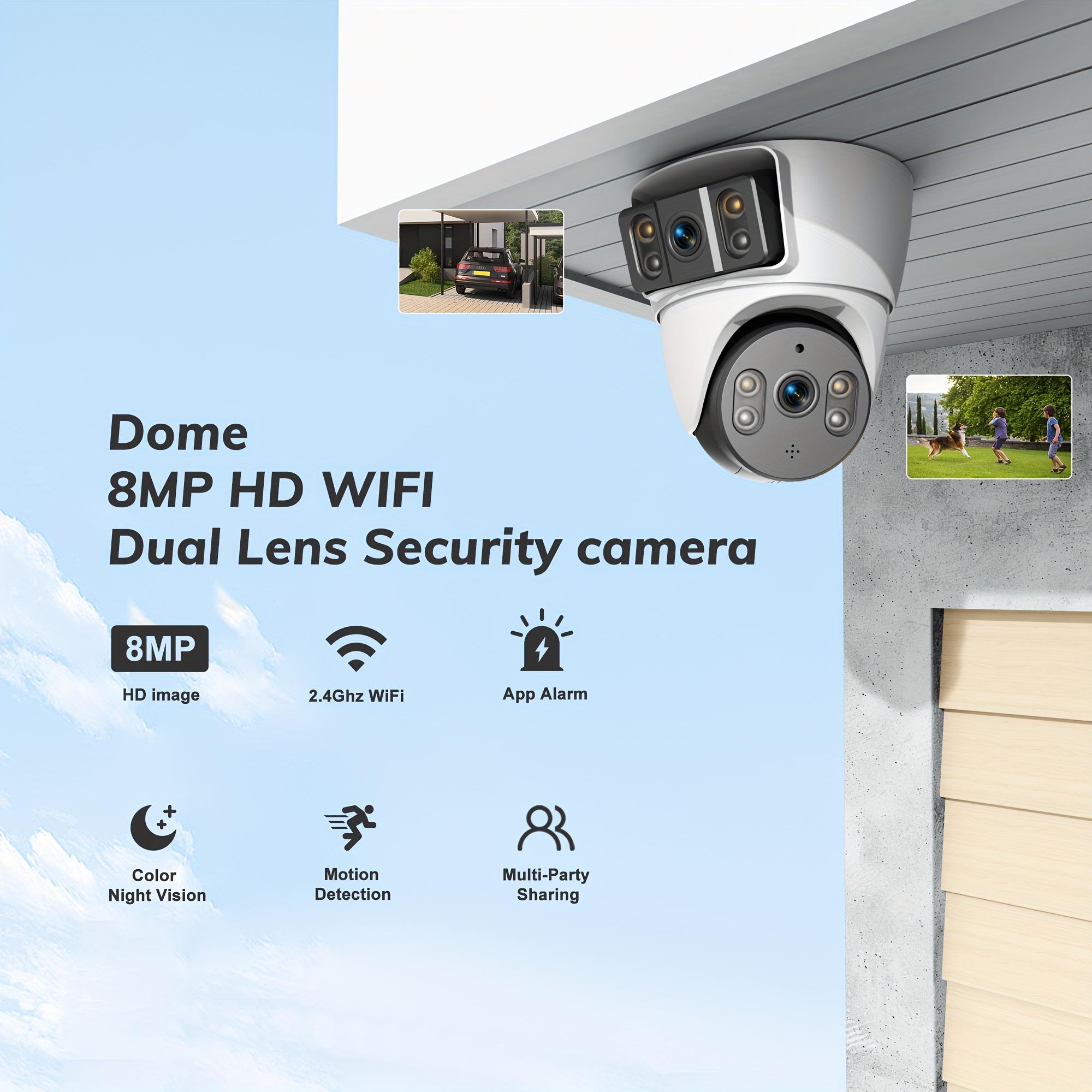 Image of Dual Lens High-definition Dome Surveillance Camera With 8mp Color Night Vision, Voice, Motion Detection, Phone Control, Suitable For Home And Store Security Ptz Cameras
