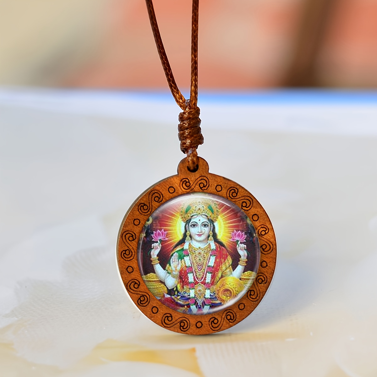 Wooden Necklace Pendant, Circular Design