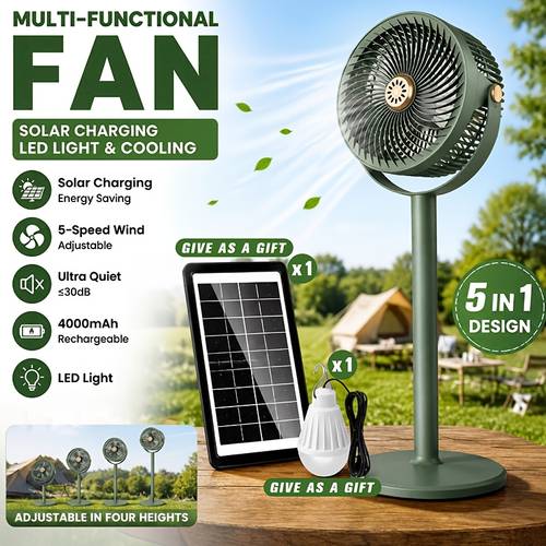 2026 fan portable multifunctional fan with solar panel led bulb 5 speed wind adjustment 360 angle adjustment 4 level height adjustment suitable for multiple home use office camping