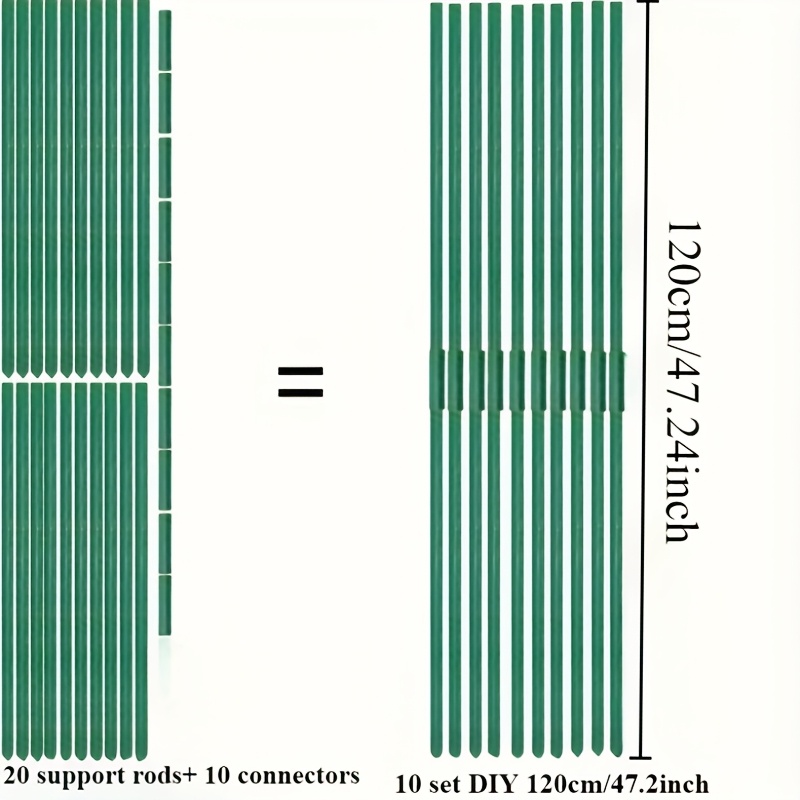 

20 Stakes + 10 Connectors Diy Plant Stakes And Connectors Set, Plastic Coated Metal Support Poles For Tomato, Eggplant, And Plants, 120cm/47.2inch