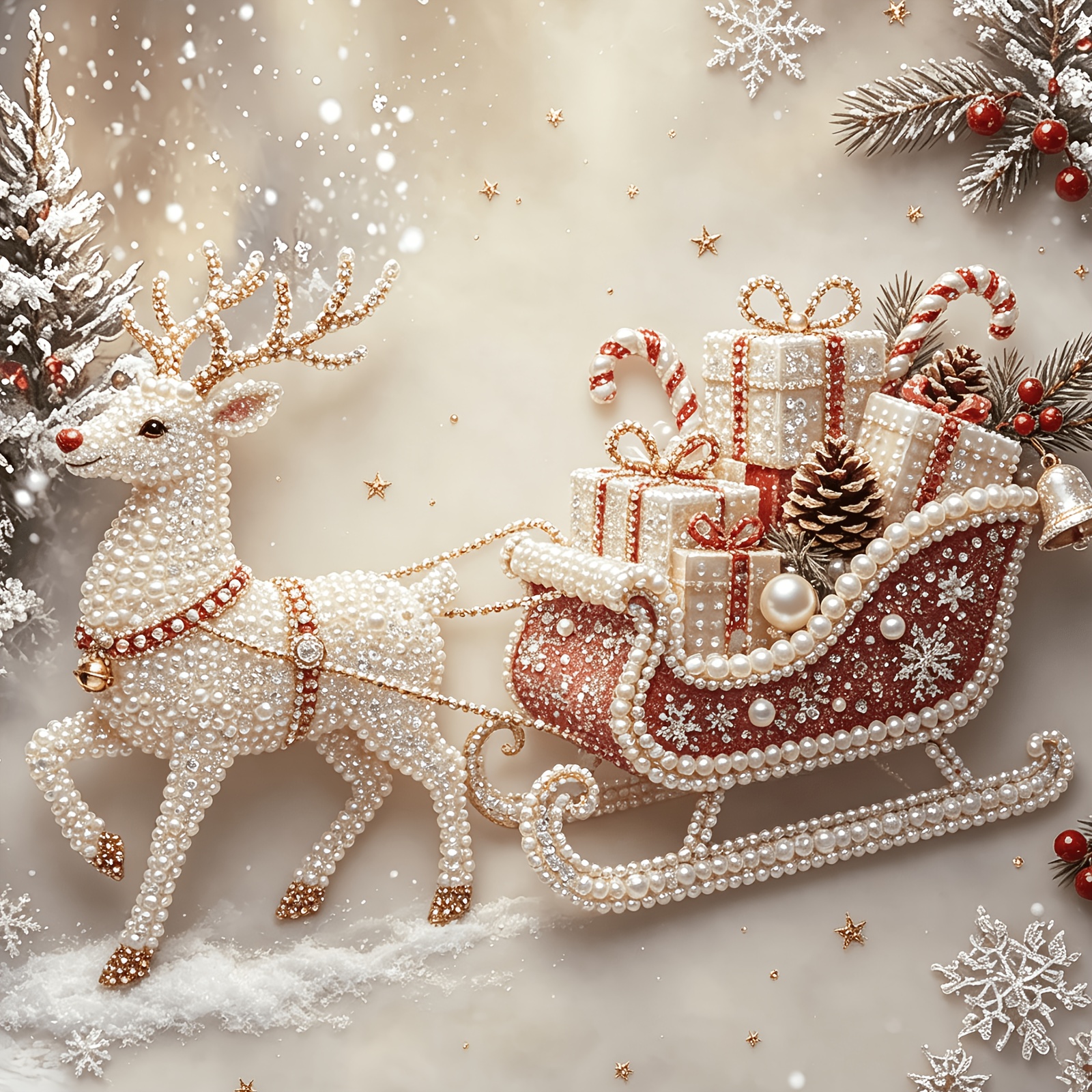 TEMU Kit de peinture diamant DIY de Noël Père Noël de neige 2D plat avec perles, Cadeau artisanal mosaïque, Convient pour la décoration murale du