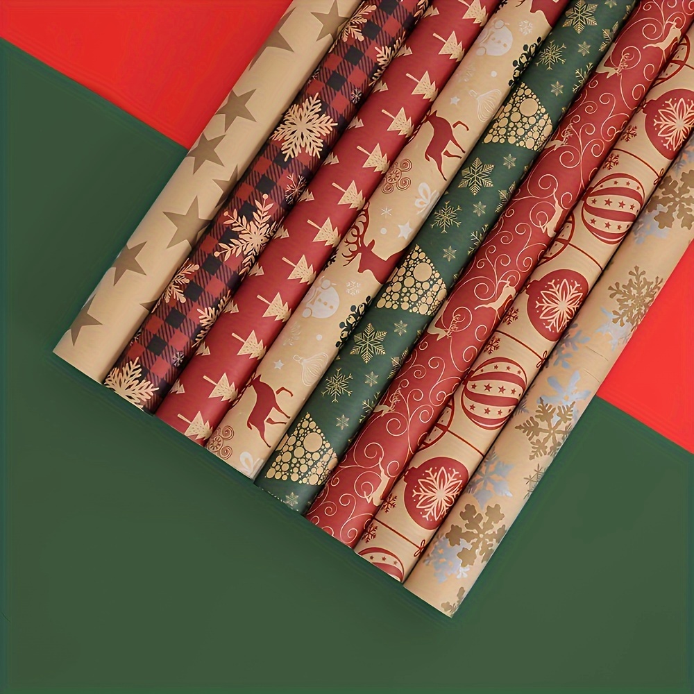 

8-pack Christmas Wrapping Paper, Assorted Holiday Patterns, Gift Wrapping Paper For Boxes, Office Supplies, Crafts, Decorations, 12x12 Inches